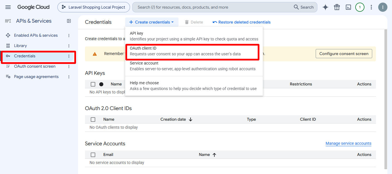 Set up OAuth Client ID for Laravel Google Login