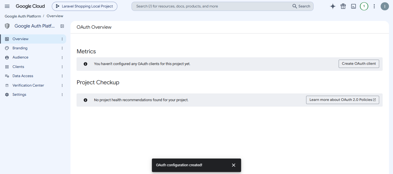 Create an OAuth 2.0 Client ID for Laravel Google Login
